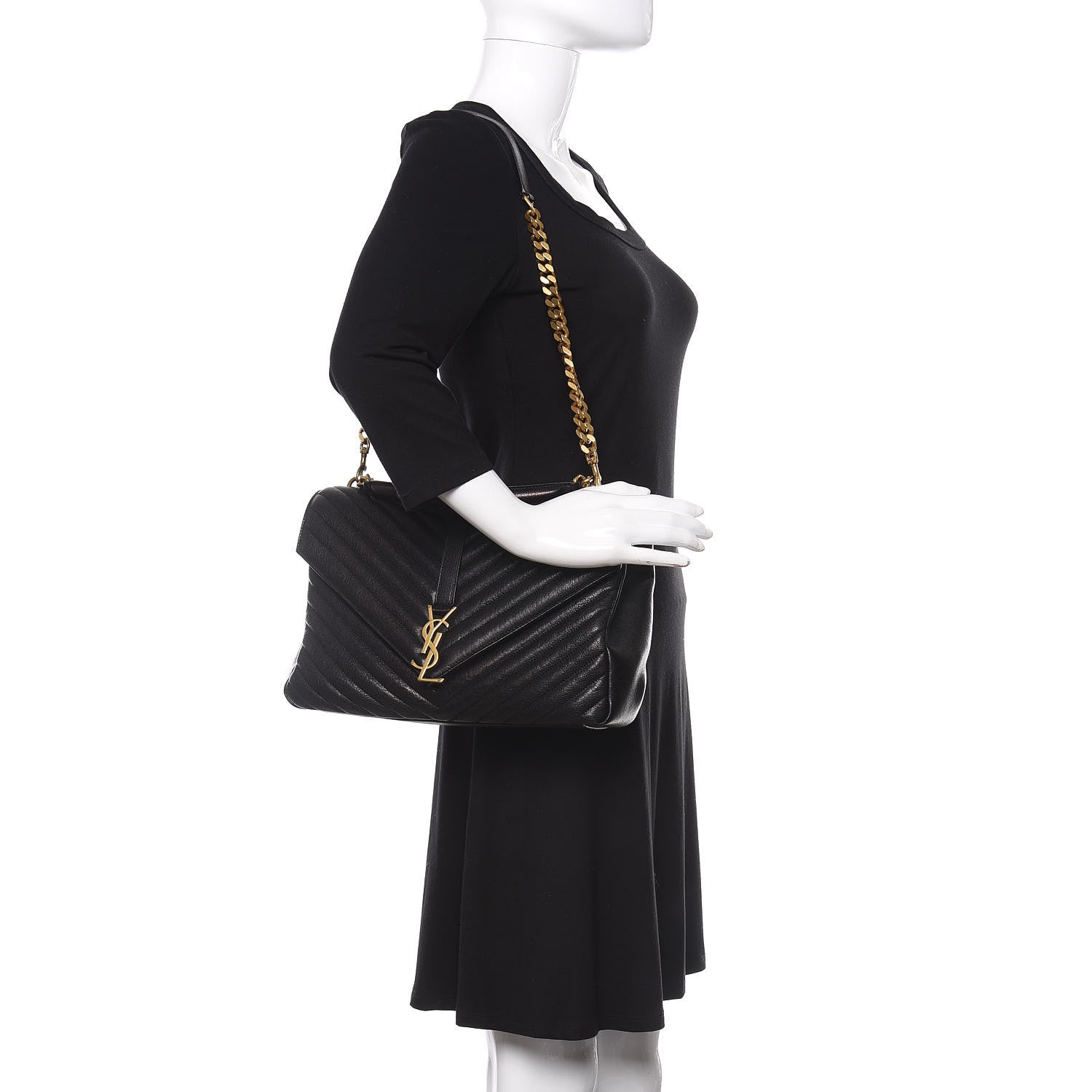 Saint Laurent Sheepskin Matelasse Chevron Monogram Large College Satchel Black 2 of 9