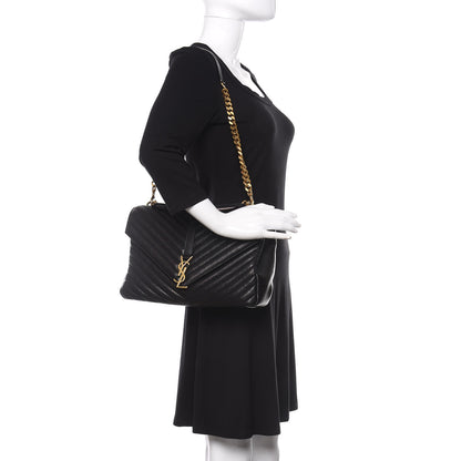 Saint Laurent Sheepskin Matelasse Chevron Monogram Large College Satchel Black 2 of 9