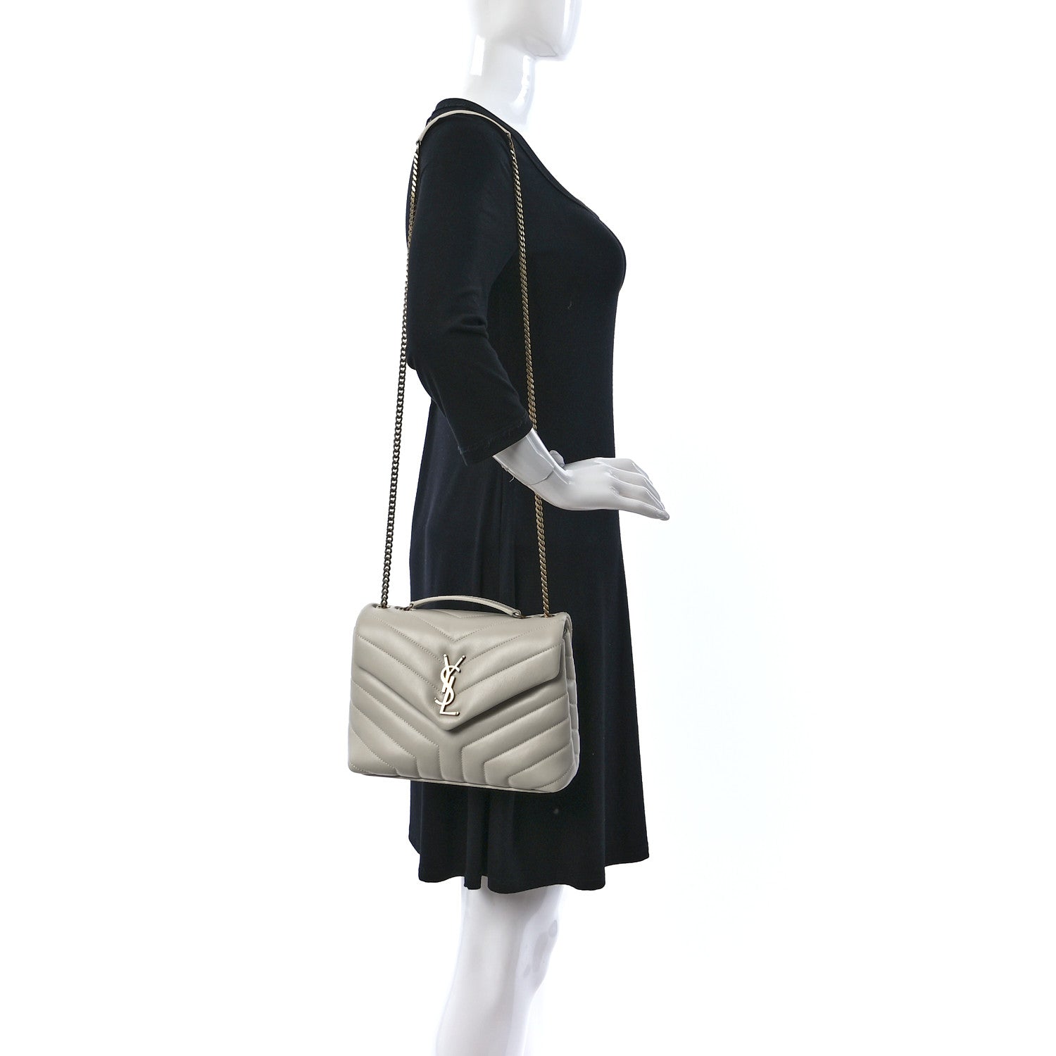 Saint Laurent Calfskin Y Quilted Monogram Small Loulou Chain Satchel Blanc Vintage 3 of 9