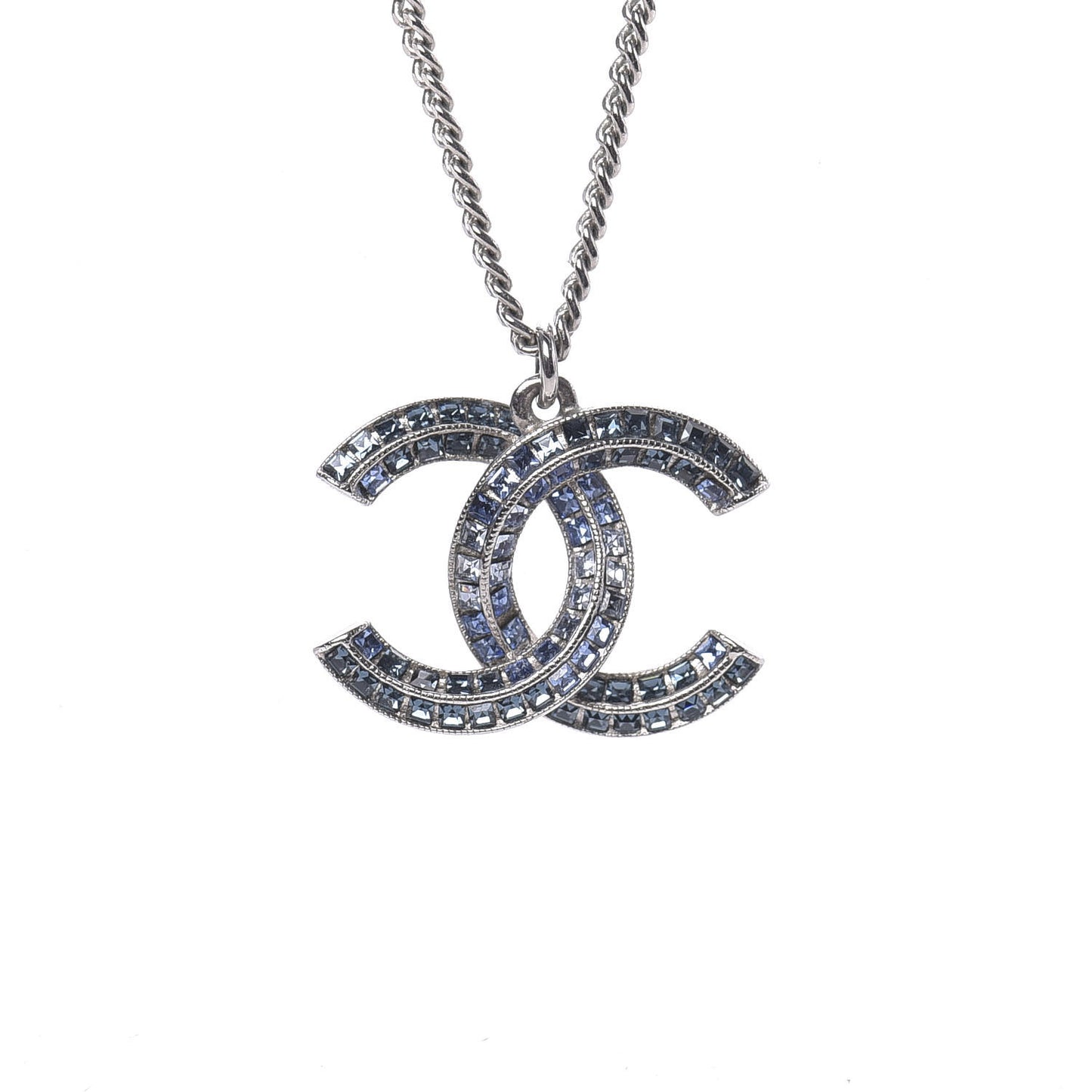 Crystal Baguette CC Necklace Blue