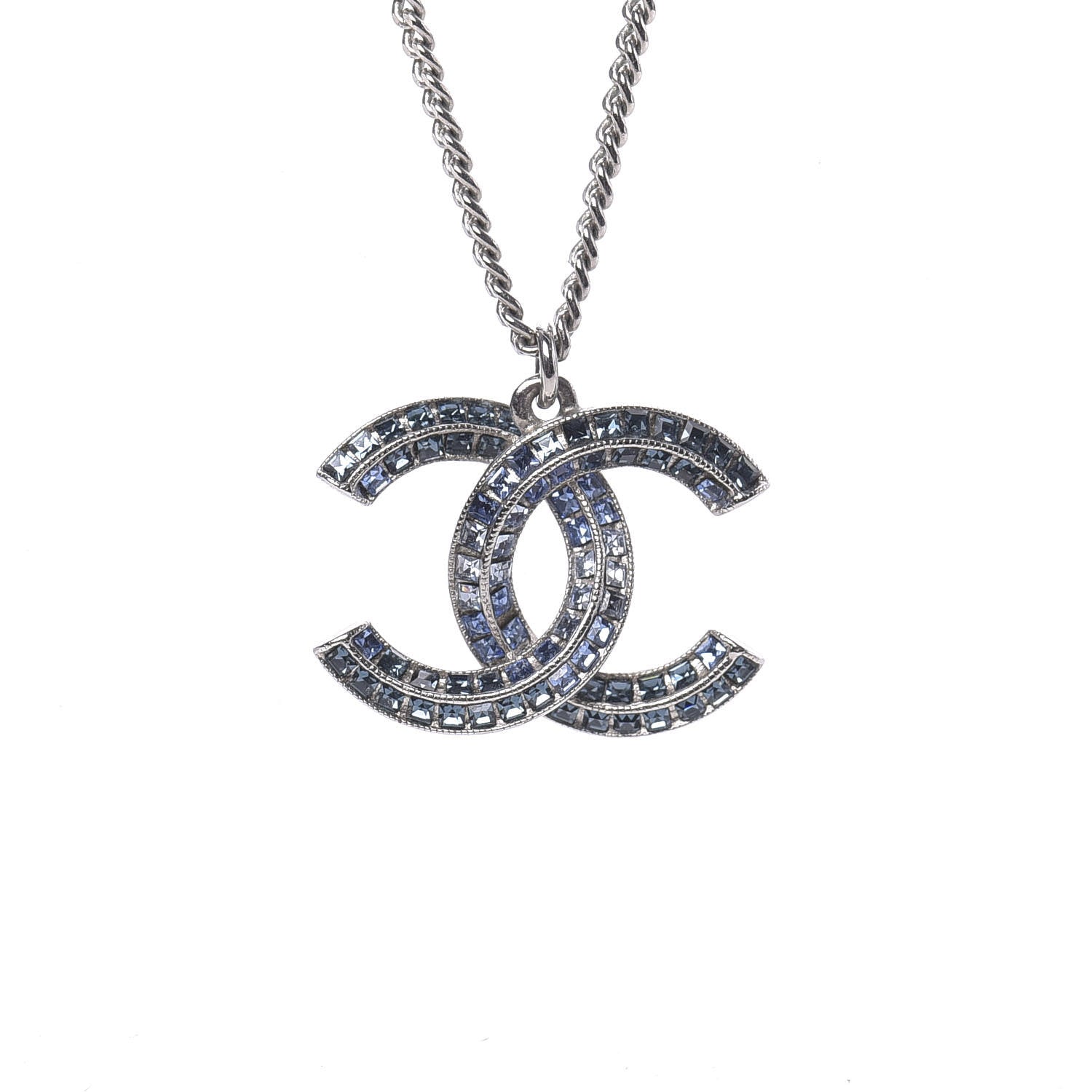Chanel Crystal Baguette CC Necklace Blue 4 of 6