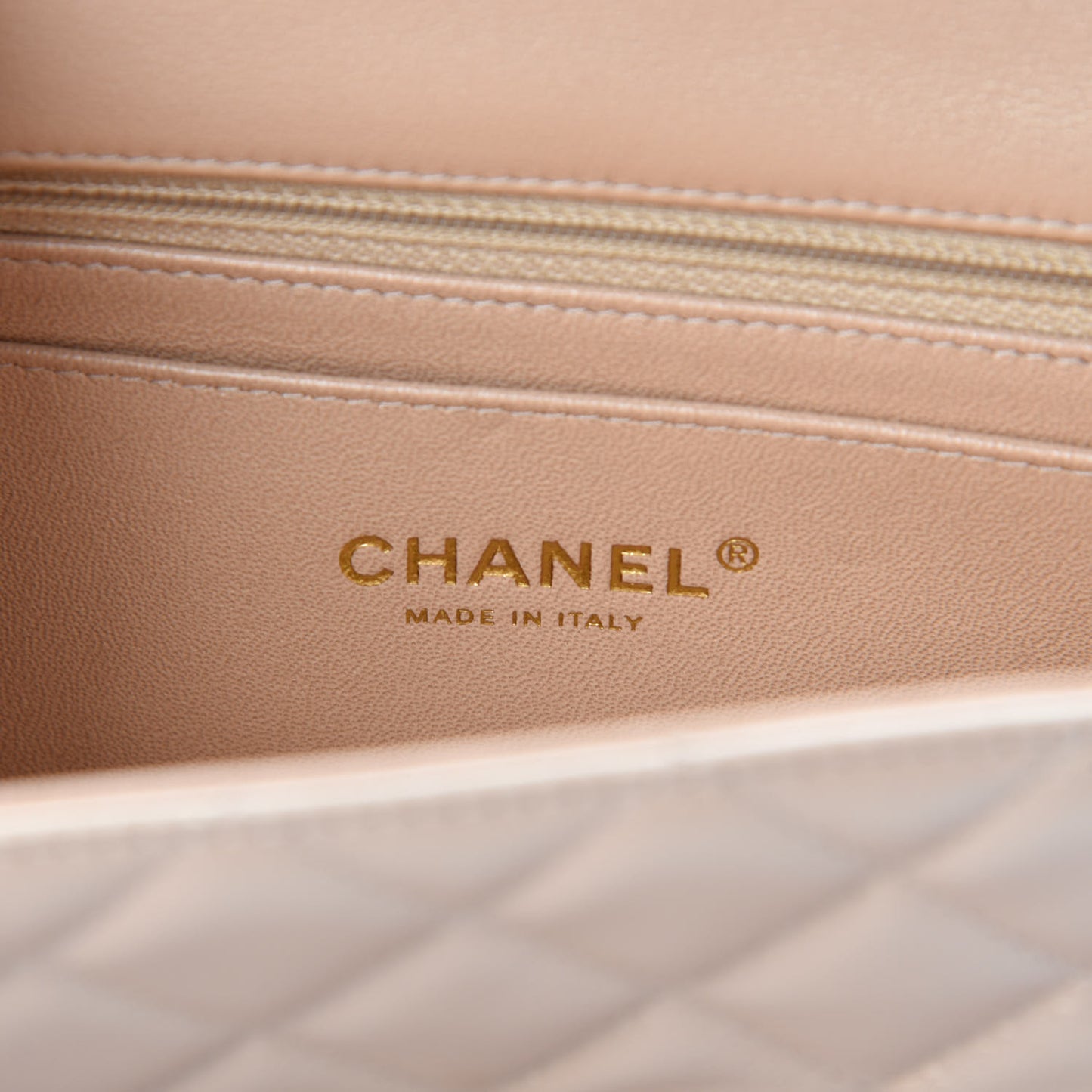 Iridescent Calfskin Quilted Mini Rectangular Flap Beige