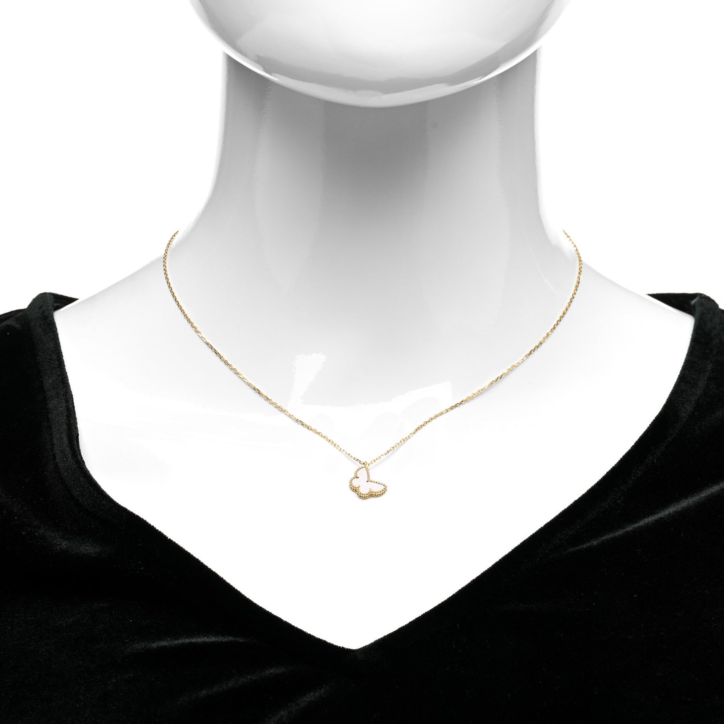 18K Yellow Gold Mother of Pearl Sweet Alhambra Butterfly Pendant Necklace