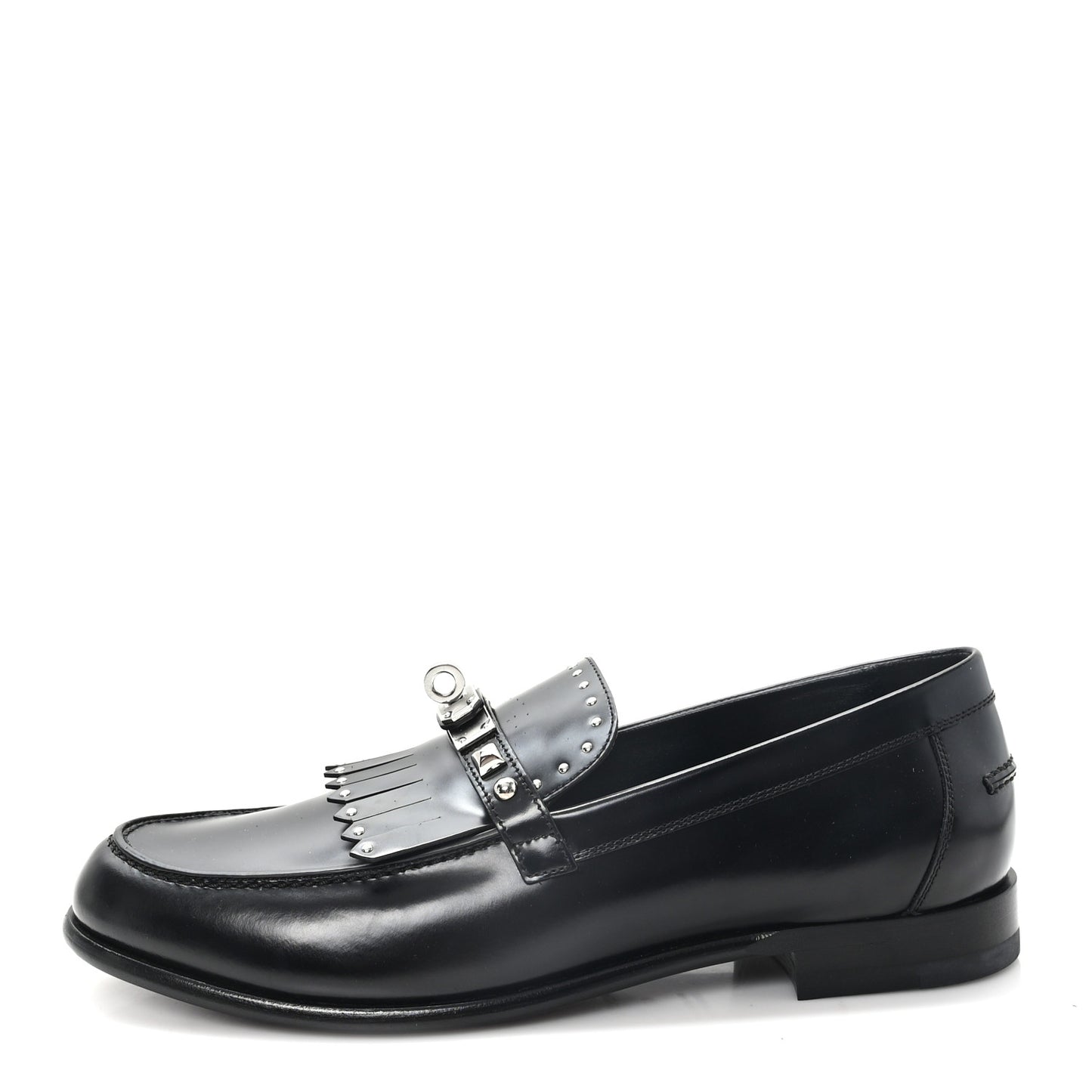 Glazed Calfskin Medor Studded Fringe Womens Destin Loafer 40 Black