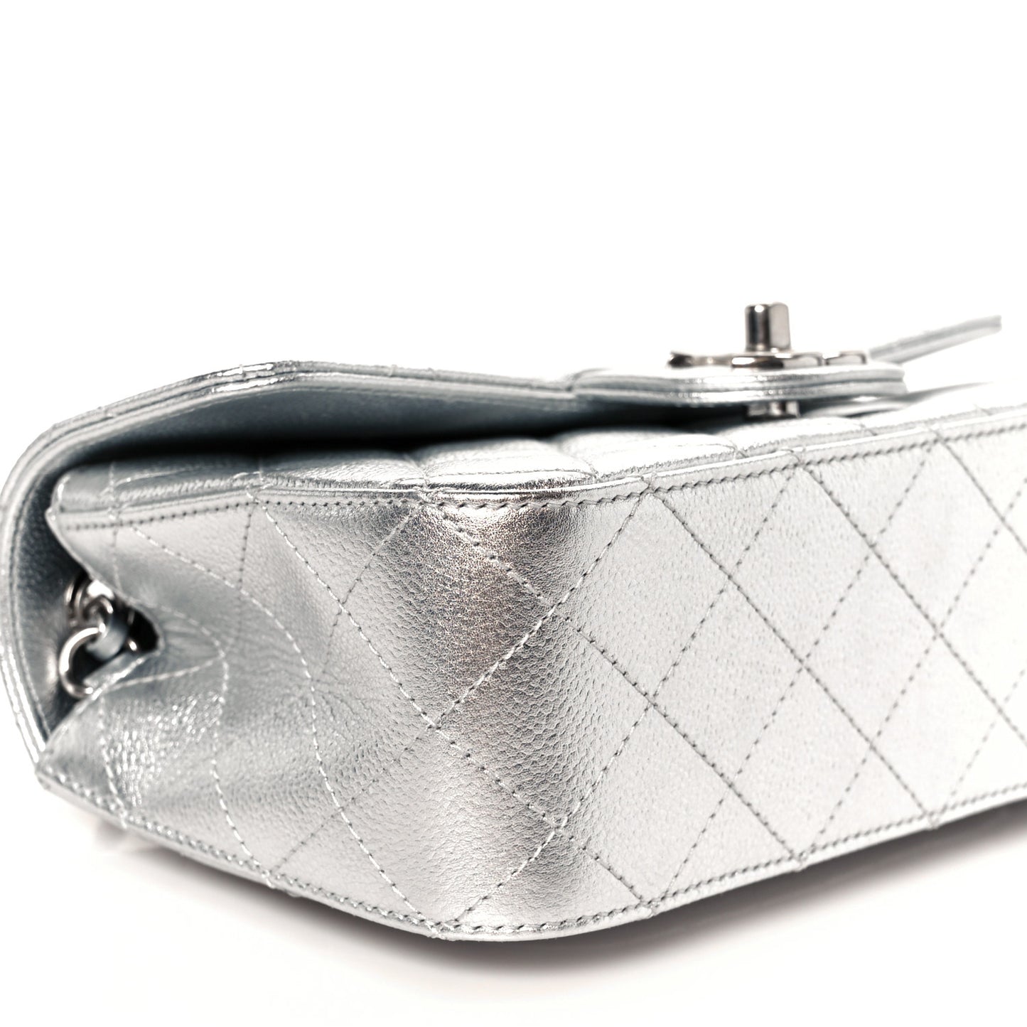 Metallic Caviar Quilted Mini Rectangular CC Slide Flap Silver