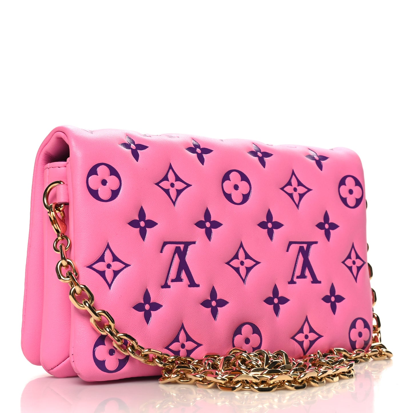 Lambskin Embossed Monogram Vuittamins Pochette Coussin Rose Violet