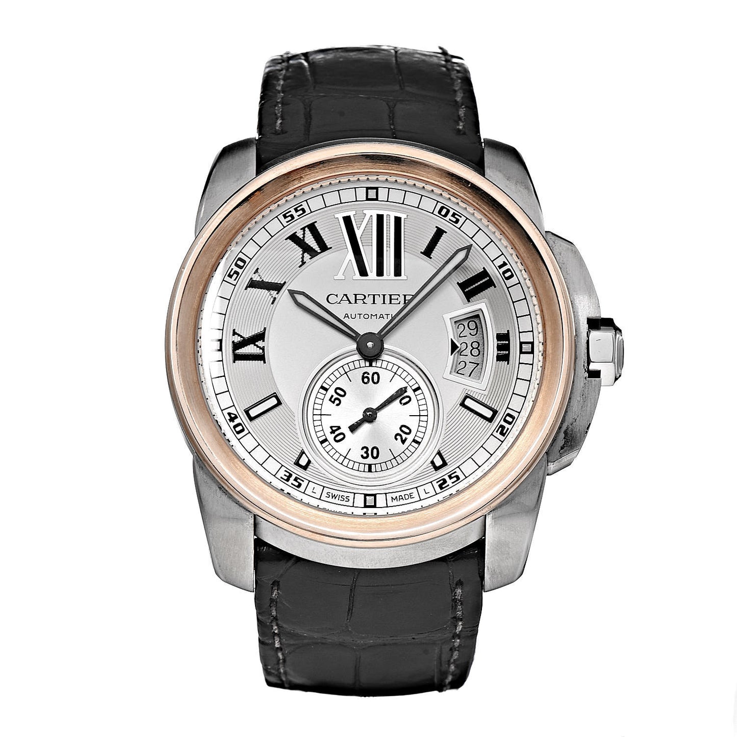 Stainless Steel 18K Pink Gold Alligator 42mm Calibre de Cartier Automatic Watch