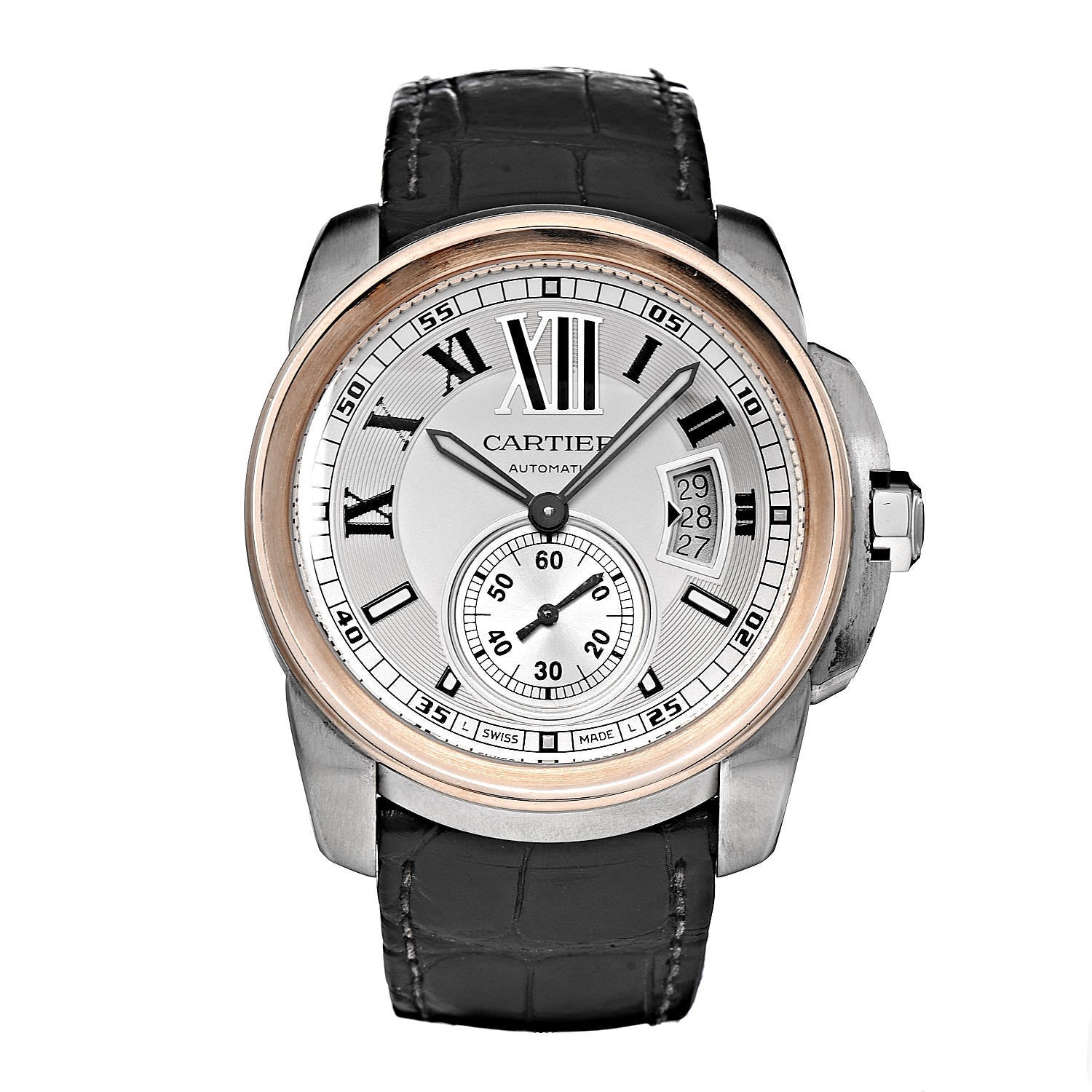 Cartier Stainless Steel 18K Pink Gold Alligator 42mm Calibre de Cartier Automatic Watch 1 of 8