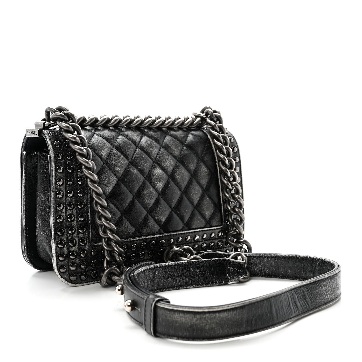 Chanel Faded Calfskin Quilted Small Studded Boy Flap Grey 3 of 12