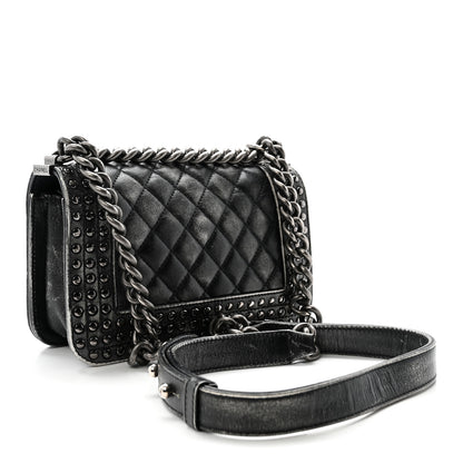 Chanel Faded Calfskin Quilted Small Studded Boy Flap Grey 3 of 12