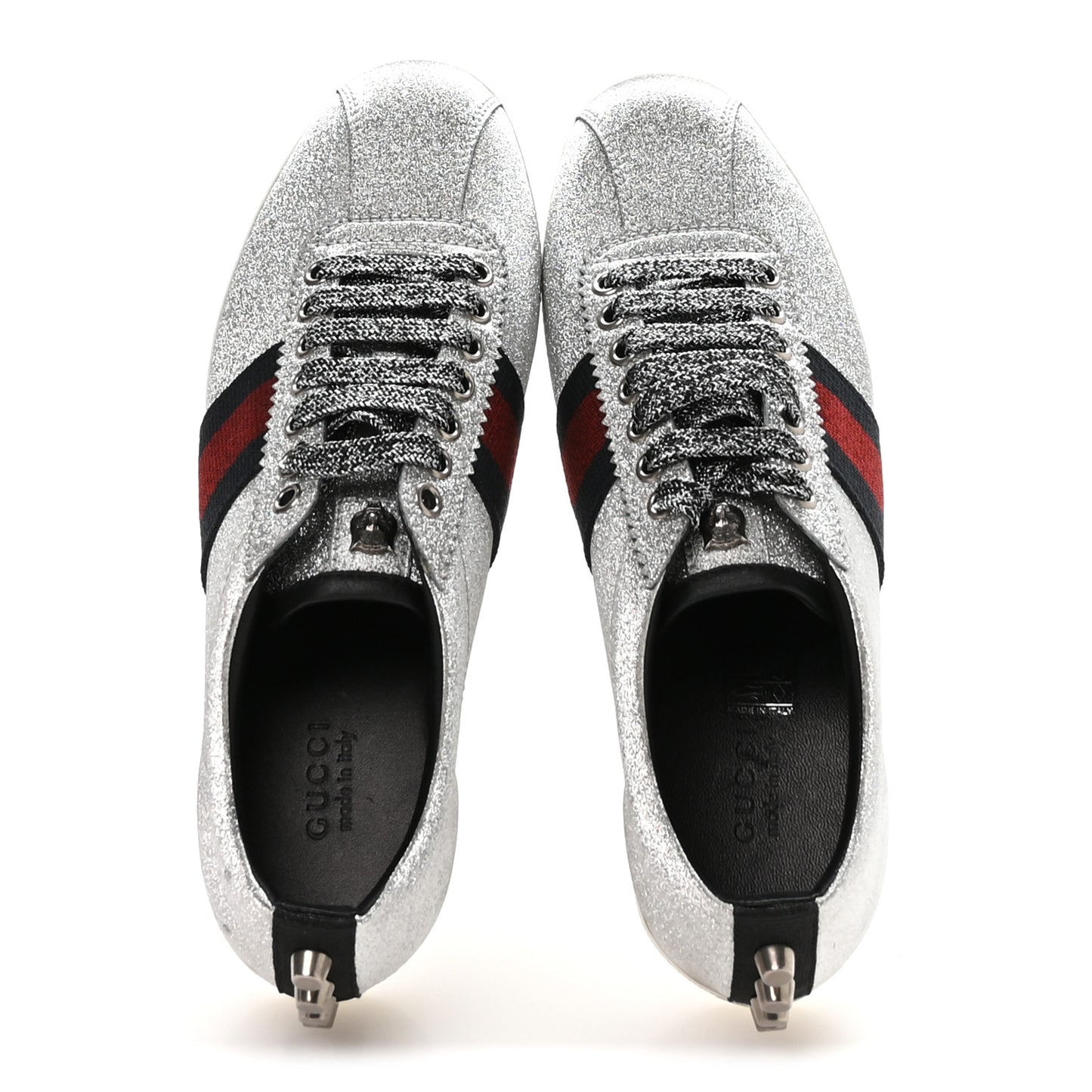 Glitter Fabric Studded Web Womens Sneakers 37 Silver