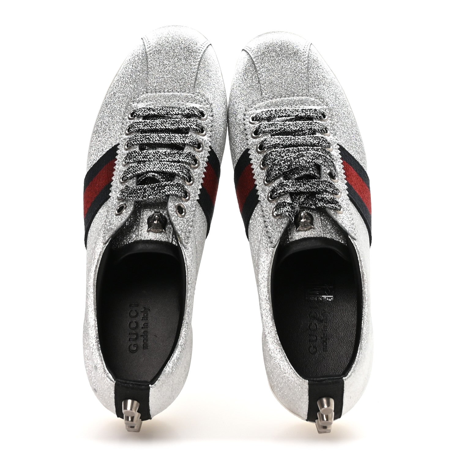 Gucci Glitter Fabric Studded Web Womens Sneakers 37 Silver 2 of 9