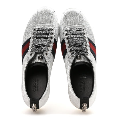 Gucci Glitter Fabric Studded Web Womens Sneakers 37 Silver 2 of 9