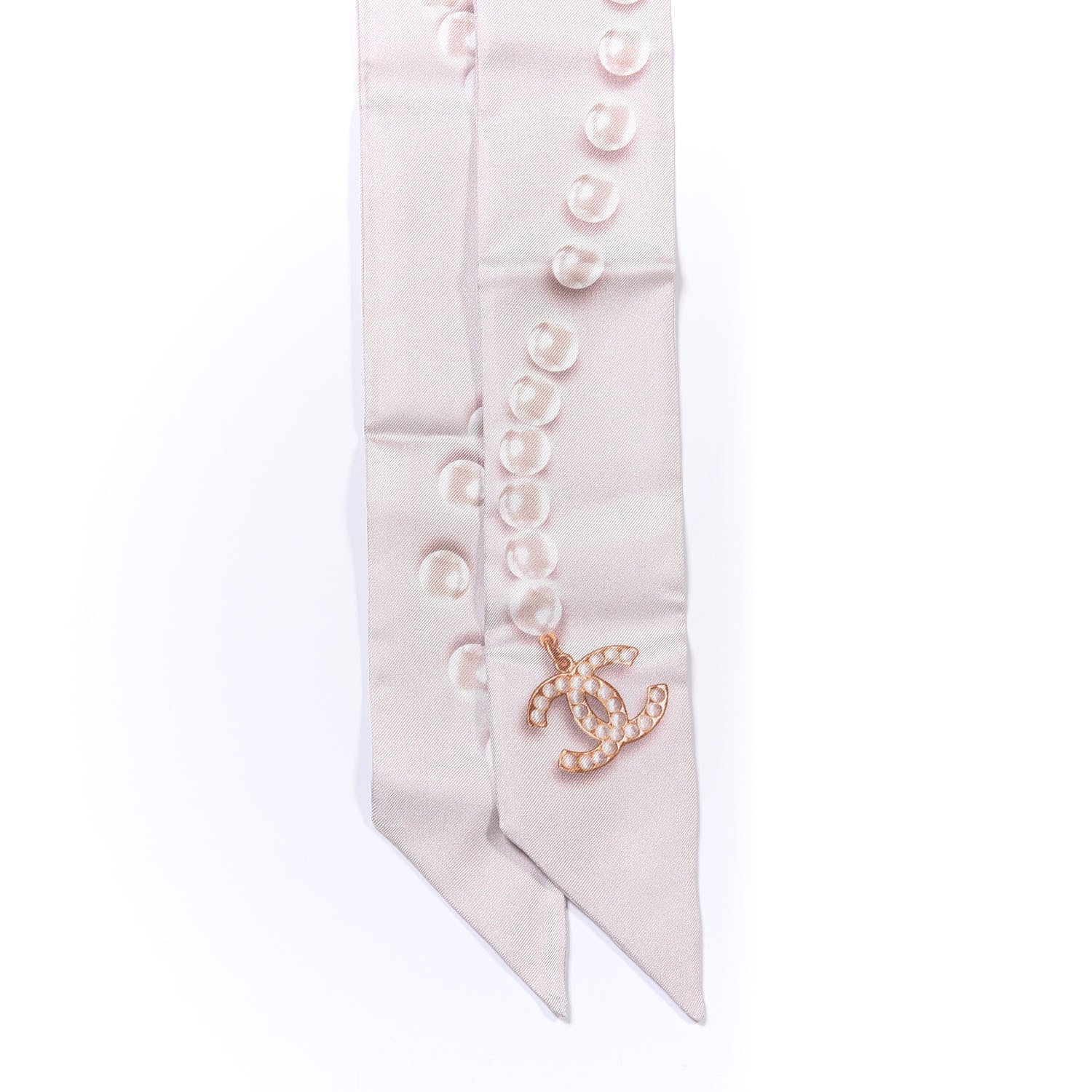 Chanel Silk Pearl CC Slim Bandeau Scarf Light Pink 2 of 3