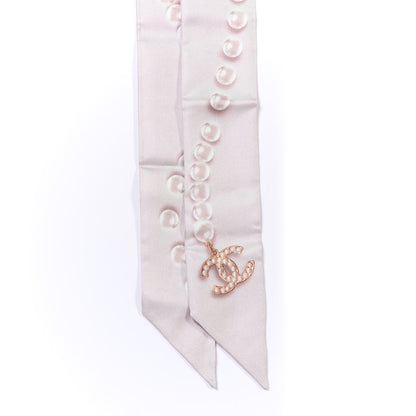 Chanel Silk Pearl CC Slim Bandeau Scarf Light Pink 2 of 3