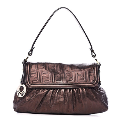 Fendi Metallic Calfskin FF Embossed Small Chef Shoulder Bag Bronze 1 of 12