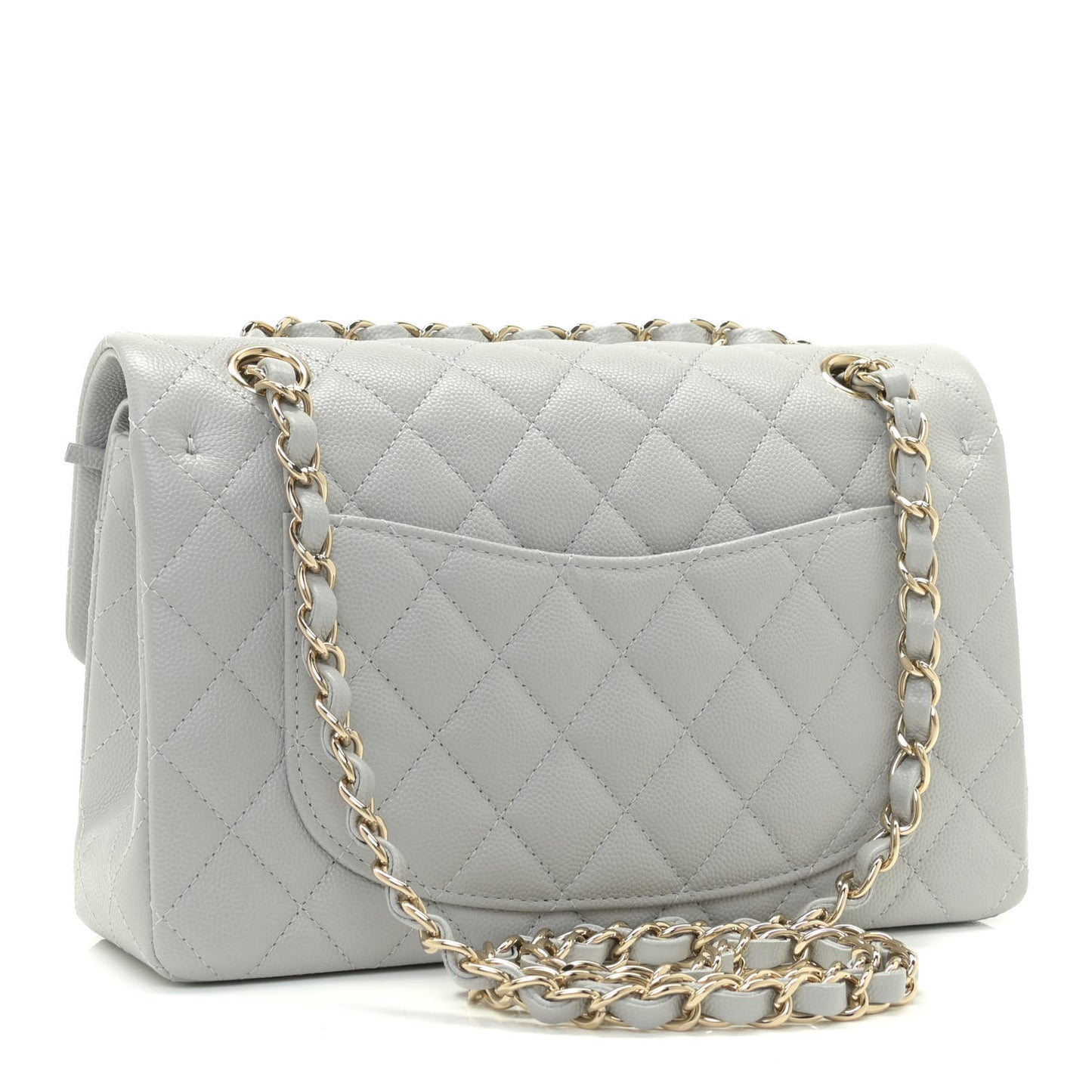 Caviar Quilted Small Double Flap Grey