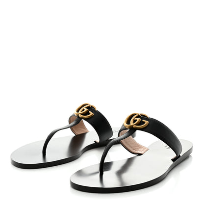 Gucci Calfskin GG Marmont Thong Sandals 40.5 Black 3 of 8