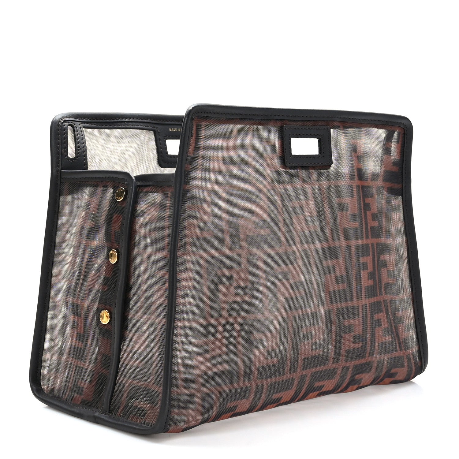 Fendi Mesh Vitello Century FF 1974 Mini Peekaboo Defender Cover Marrone Black Ebano 2 of 9