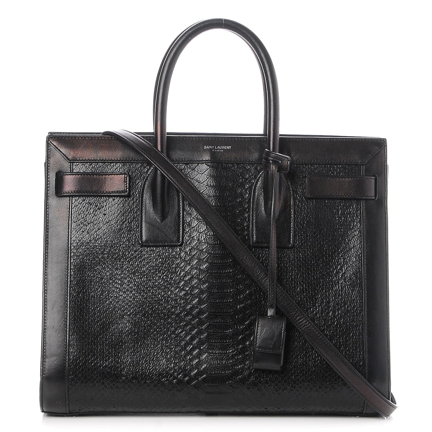 Python Calfskin Embossed Small Sac de Jour Black