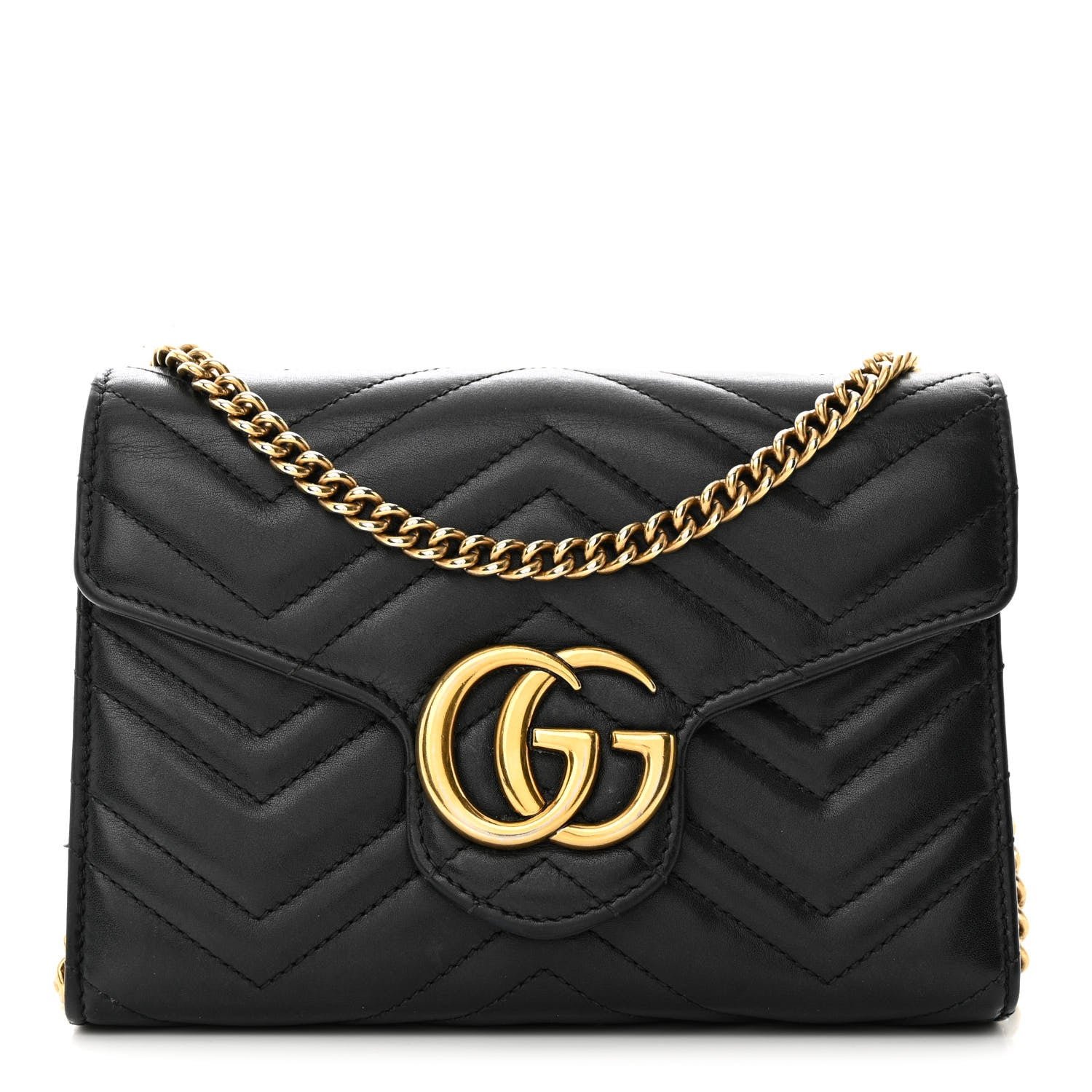 Gucci Calfskin Matelasse GG Marmont Chain Wallet Black 1 of 14