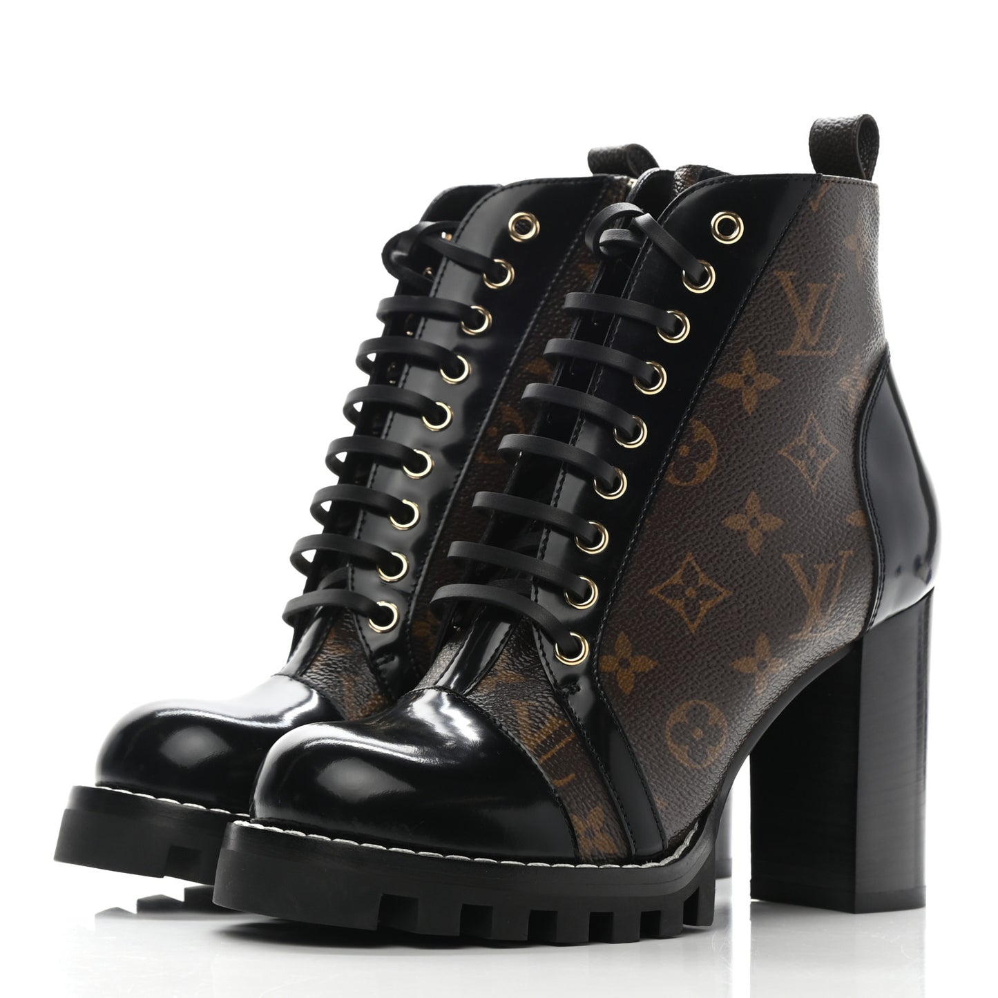 Patent Calfskin Monogram Star Trail Ankle Boots 38 Black