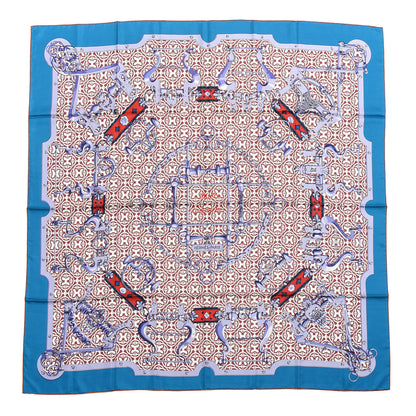 Hermes Silk Mors Et Gourmettes Shawl 140 Cobalt Lie De Vin Lavande 1 of 4