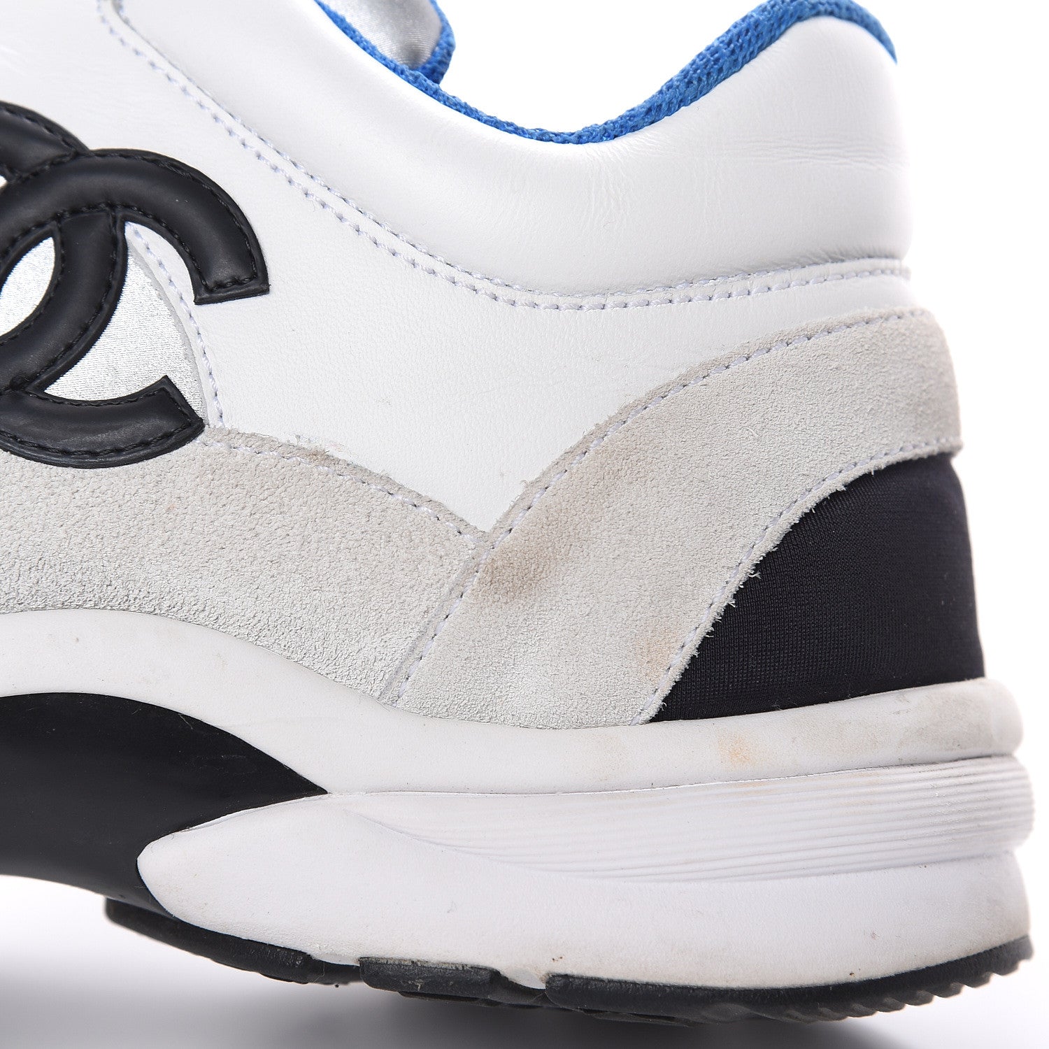 Chanel Suede Calfskin Womens CC Sneakers 37 White Silver Blue 9 of 12
