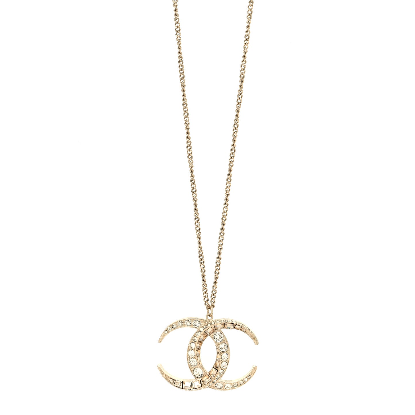 Baguette Crystal Moon CC Necklace Gold