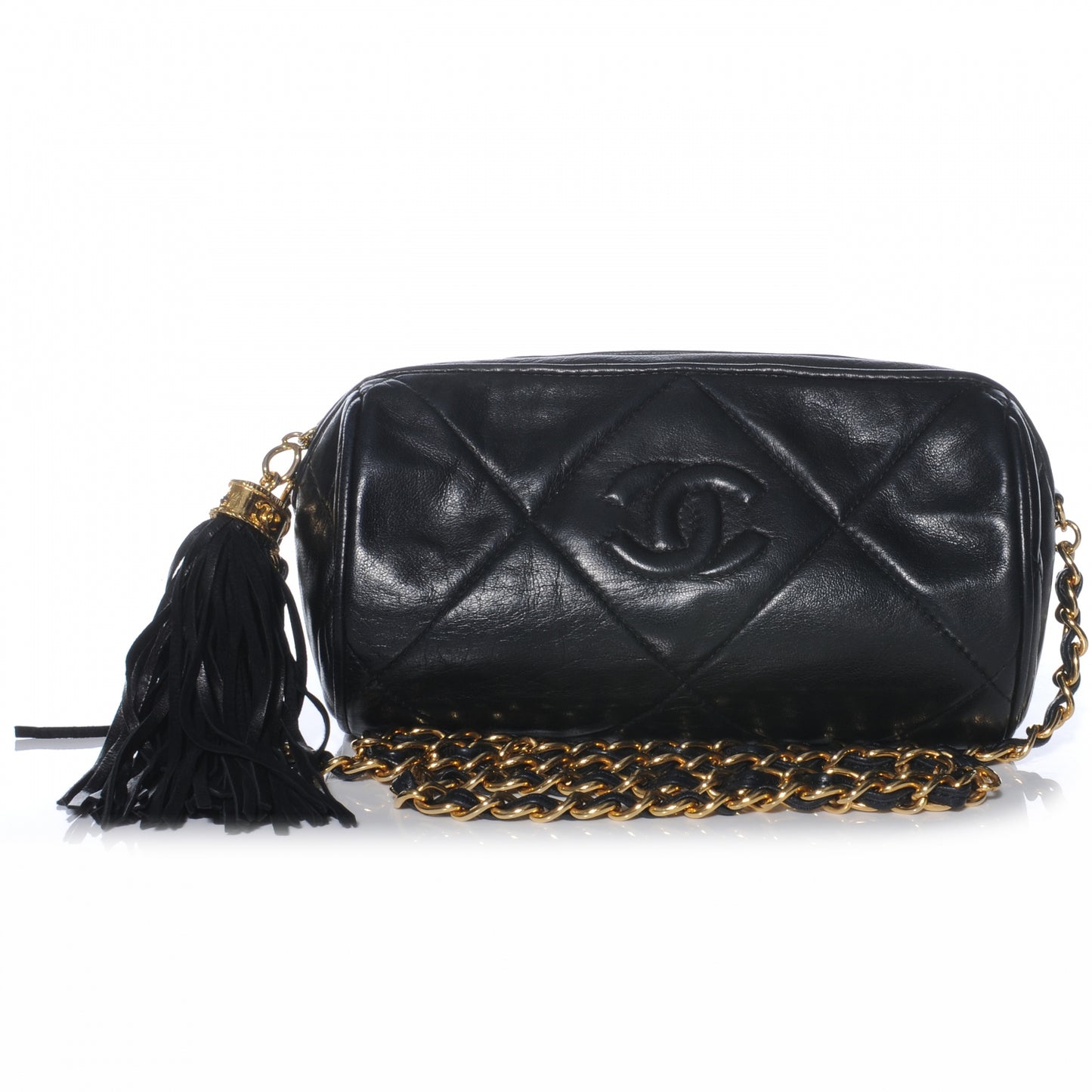 Lambskin Small Tassel Shoulder Bag Black