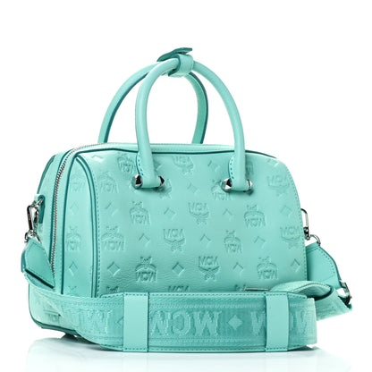 MCM Calfskin Ottomar Monogram Essential Boston Bag Pool Blue 2 of 4