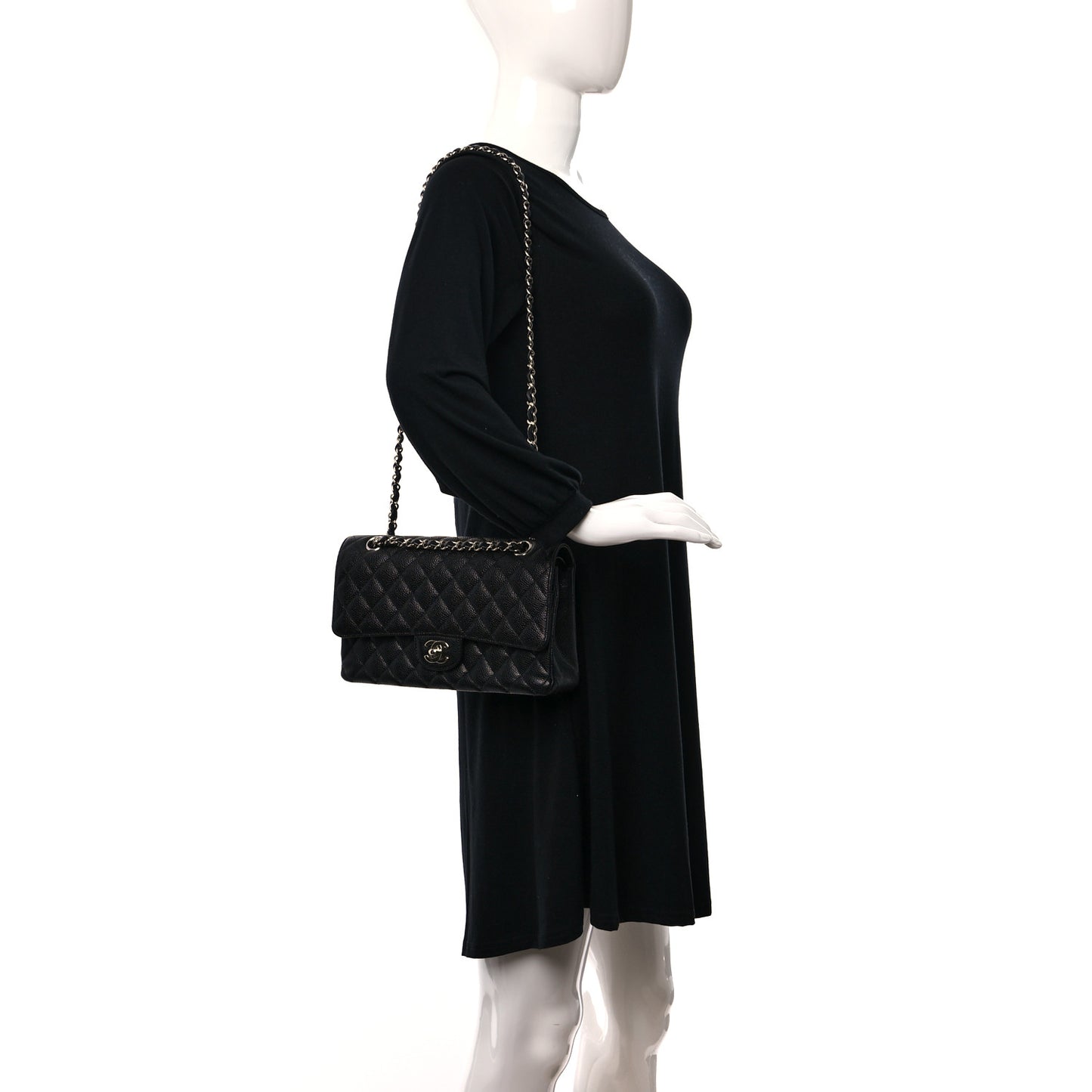 Caviar Quilted Medium Double Flap Black