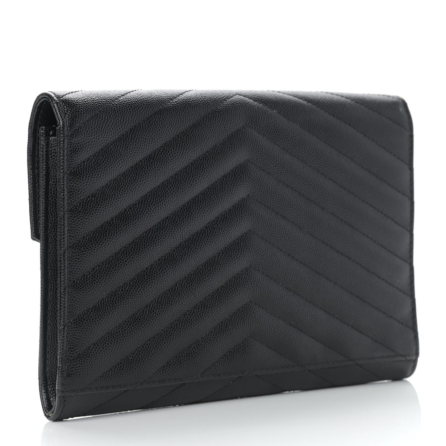 Grain De Poudre Matelasse Chevron Monogram Envelope Clutch Black