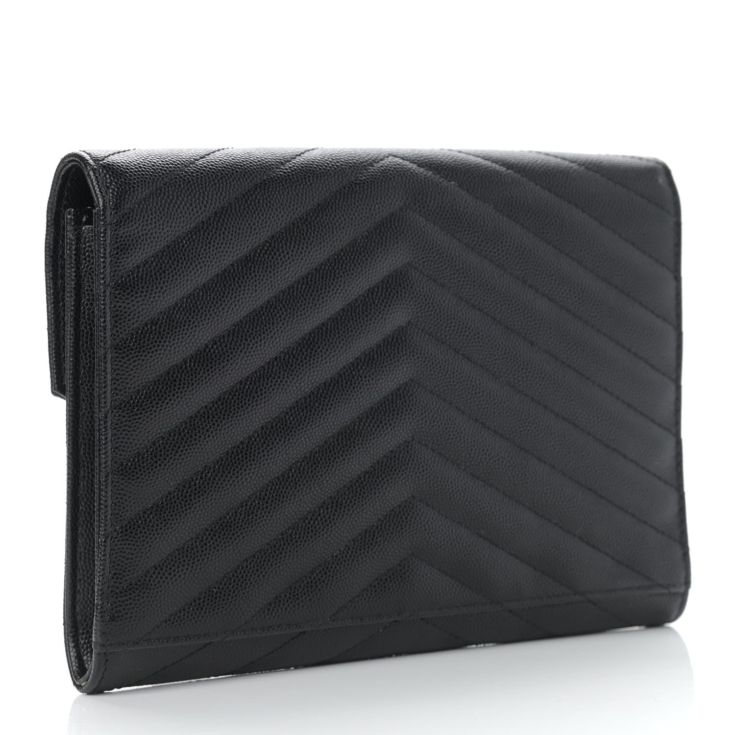 Saint Laurent Grain De Poudre Matelasse Chevron Monogram Envelope Clutch Black 3 of 8