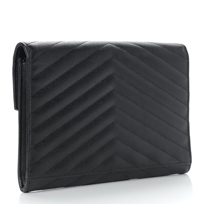 Saint Laurent Grain De Poudre Matelasse Chevron Monogram Envelope Clutch Black 3 of 8