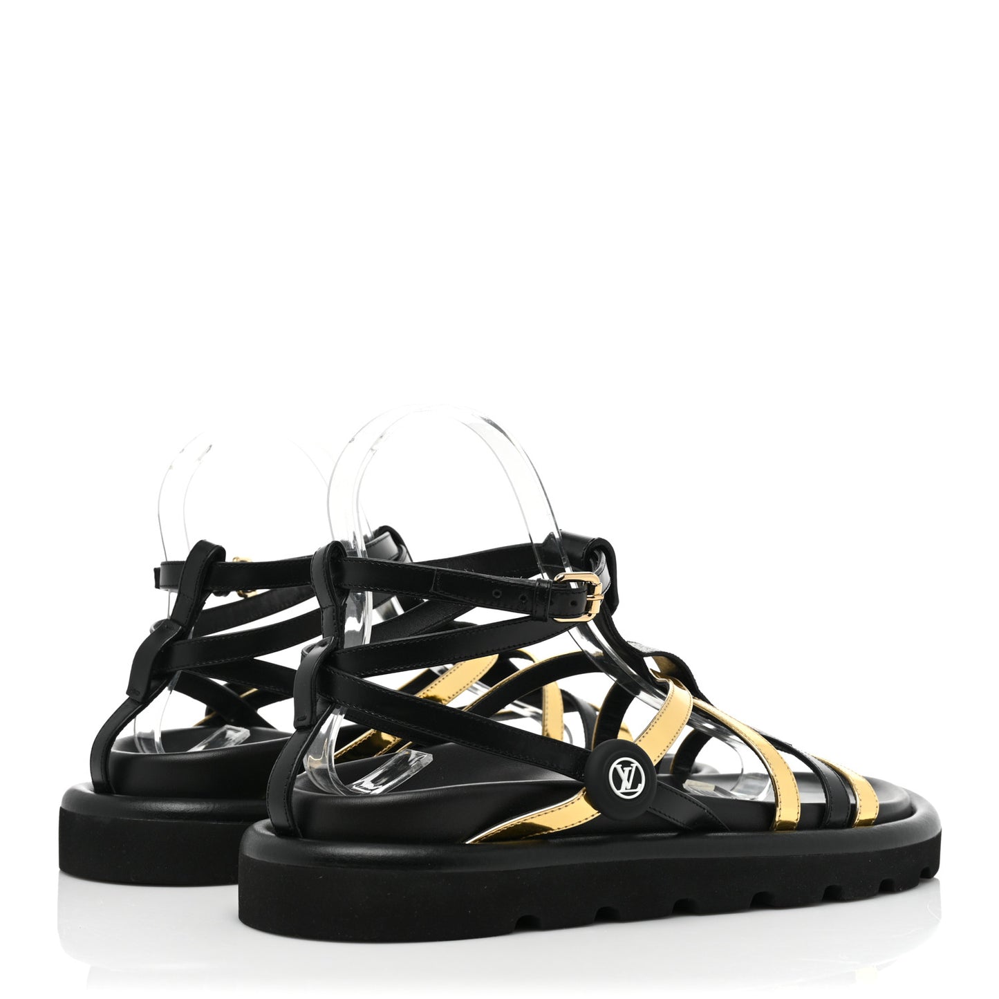 Patent Calfskin Monogram Pool Pillow Comfort Sandals 39 Gold Black Brown