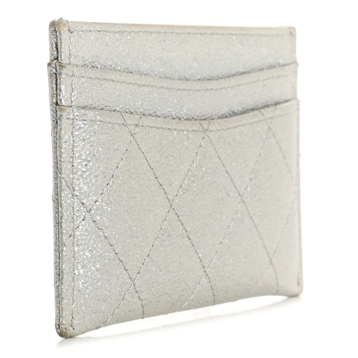Chanel Glittered Metallic Caviar Quilted Card Holder Silver 3 of 14