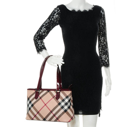 Burberry Patent Nova Check Shopper Tote Red 2 of 8