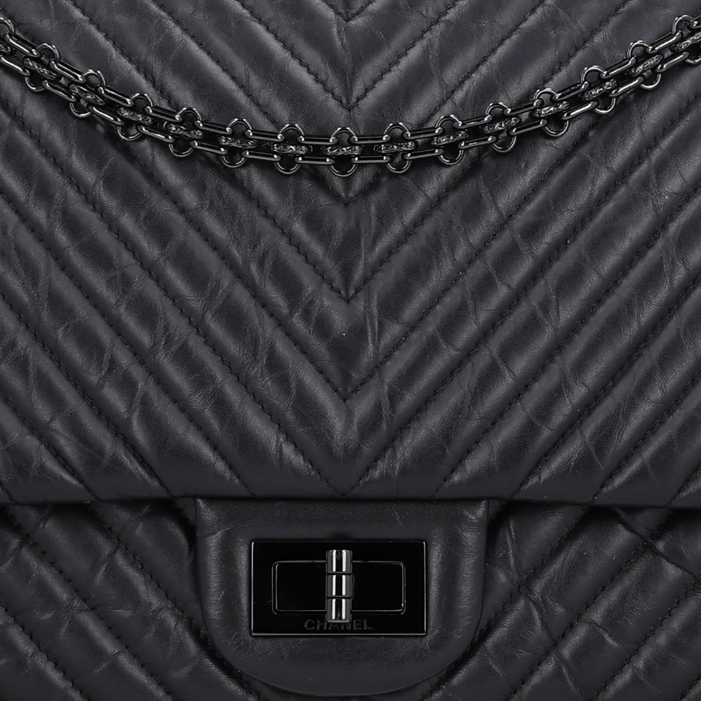 Aged Calfskin Chevron Quilted 2.55 Reissue 227 Flap So Black
