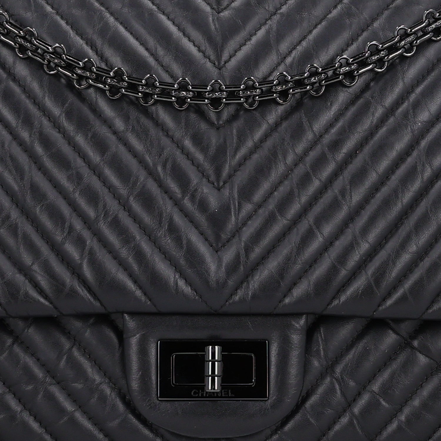 Chanel Aged Calfskin Chevron Quilted 2.55 Reissue 227 Flap So Black 8 of 10
