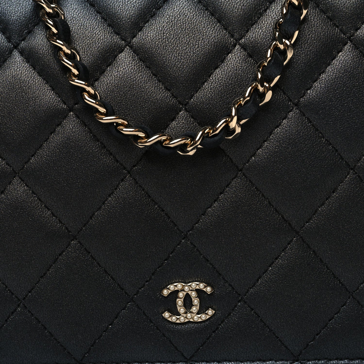 Chanel Iridescent Lambskin Quilted Pearl Wallet On Chain WOC Black 9 of 14