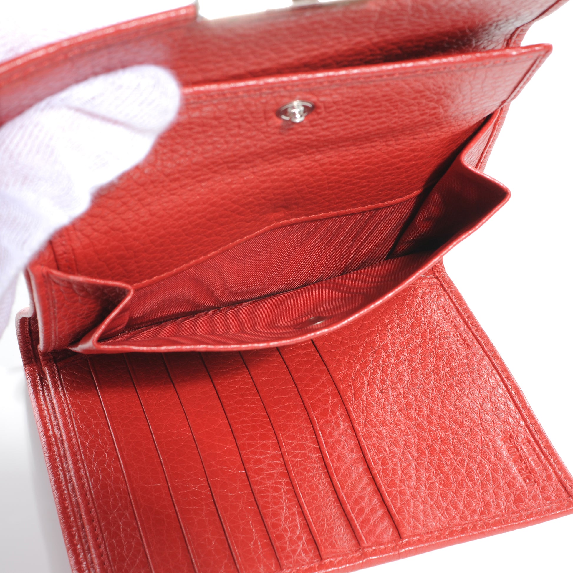 Prada Vitello Daino Compact Push Lock Wallet Rosso 8 of 8