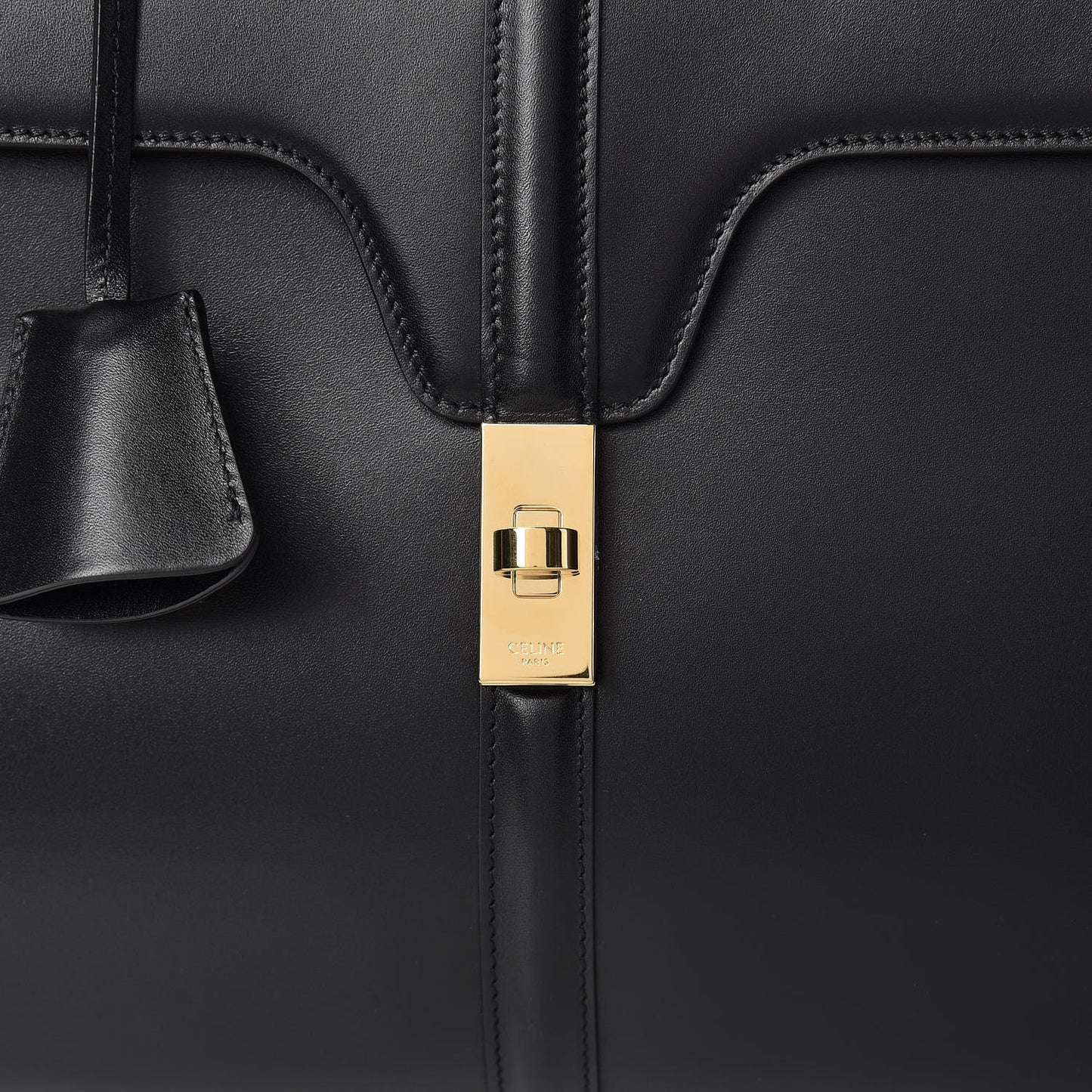 Satinated Calfskin Medium 16 Top Handle Bag Black