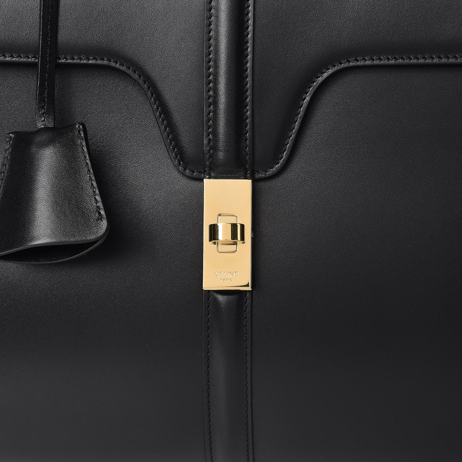Celine Satinated Calfskin Medium 16 Top Handle Bag Black 10 of 13