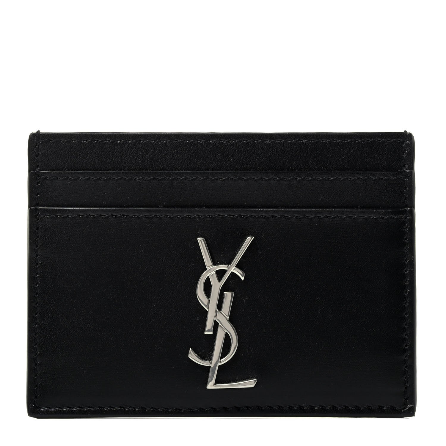 Saint Laurent Calfskin Monogram Credit Card Case Black 1 of 4
