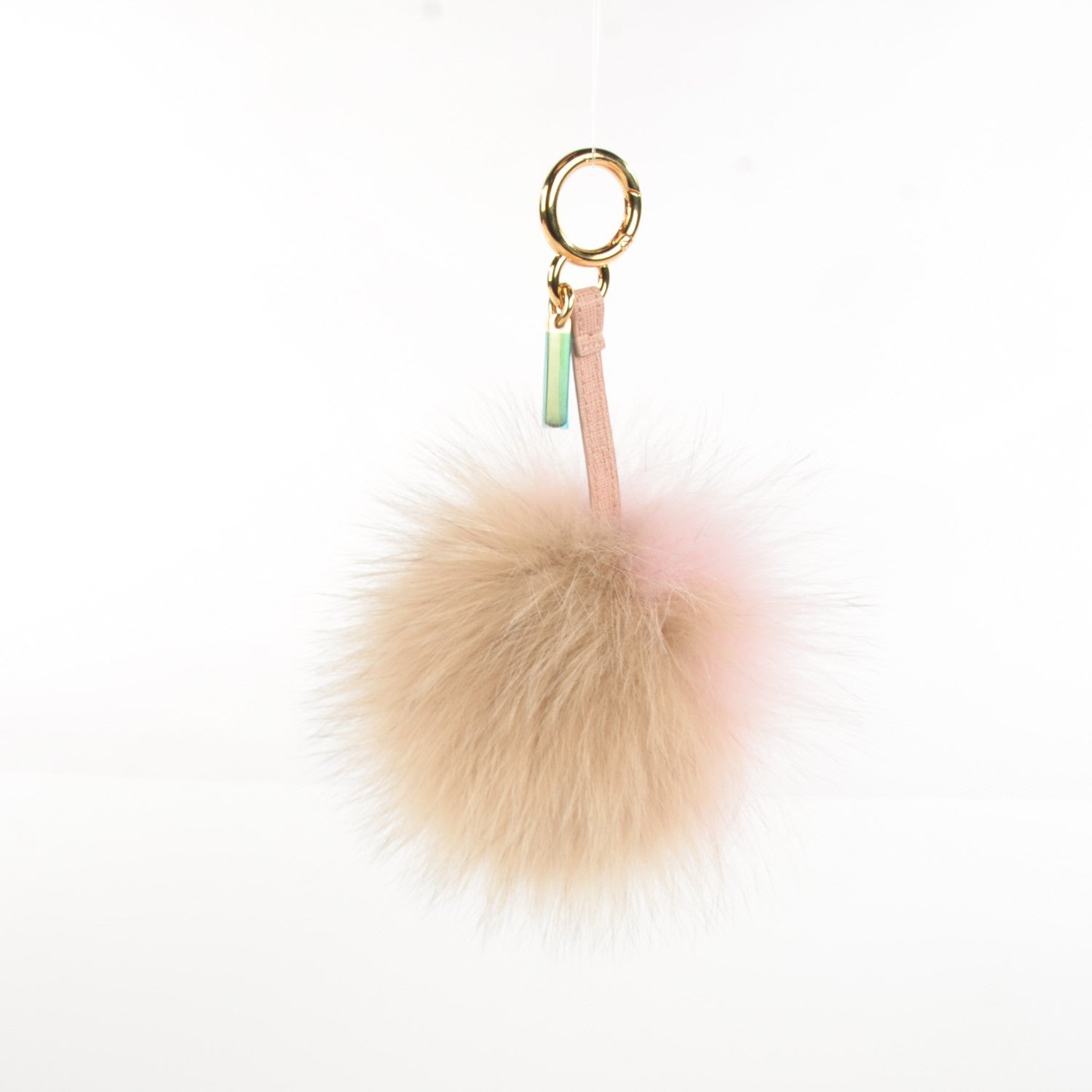 Fendi Fox Fur Vitello Elite Bi-Color Pom Pom Bag Charm Rosa Cammello Cipria 3 of 7