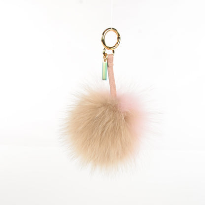 Fendi Fox Fur Vitello Elite Bi-Color Pom Pom Bag Charm Rosa Cammello Cipria 3 of 7