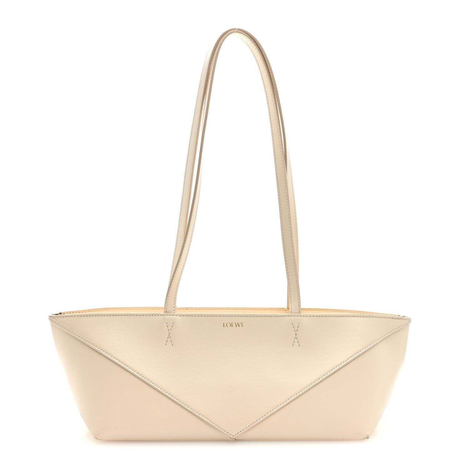 Loewe Shiny Calfskin Mini Cropped Puzzle Fold Tote White 1 of 10