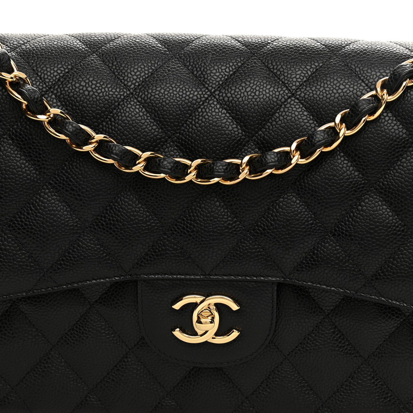 Caviar Quilted Jumbo Double Flap Black