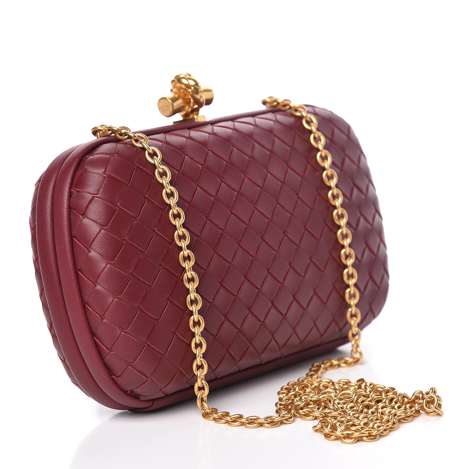 Bottega Veneta Nappa Intrecciato Chain Knot Clutch Bordeaux 3 of 9